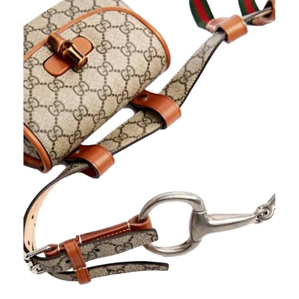 NEW GUCCI women's supreme bamboo 1947 mini belt bag in beige monogram canvas - Picture 6 of 7